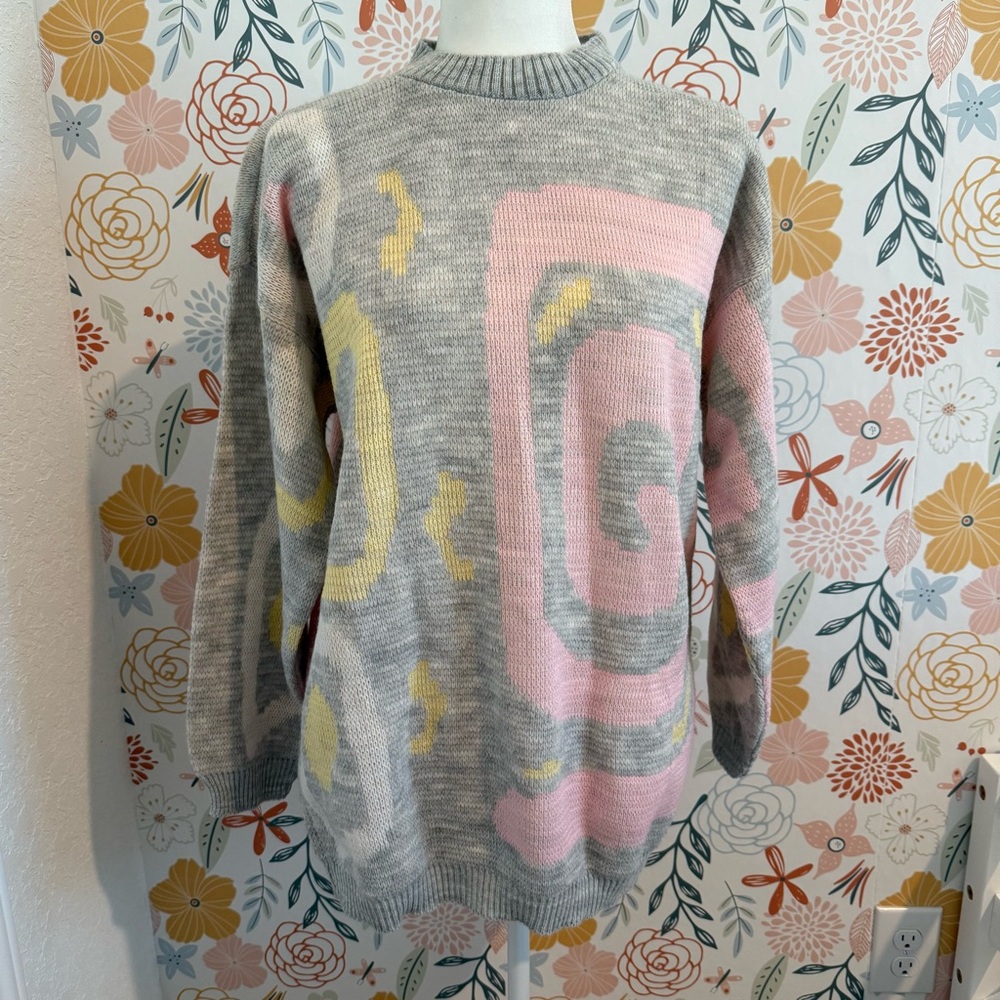 Vintage Teasers Oversized Knit Sweater Pastel Graphic Print Size L